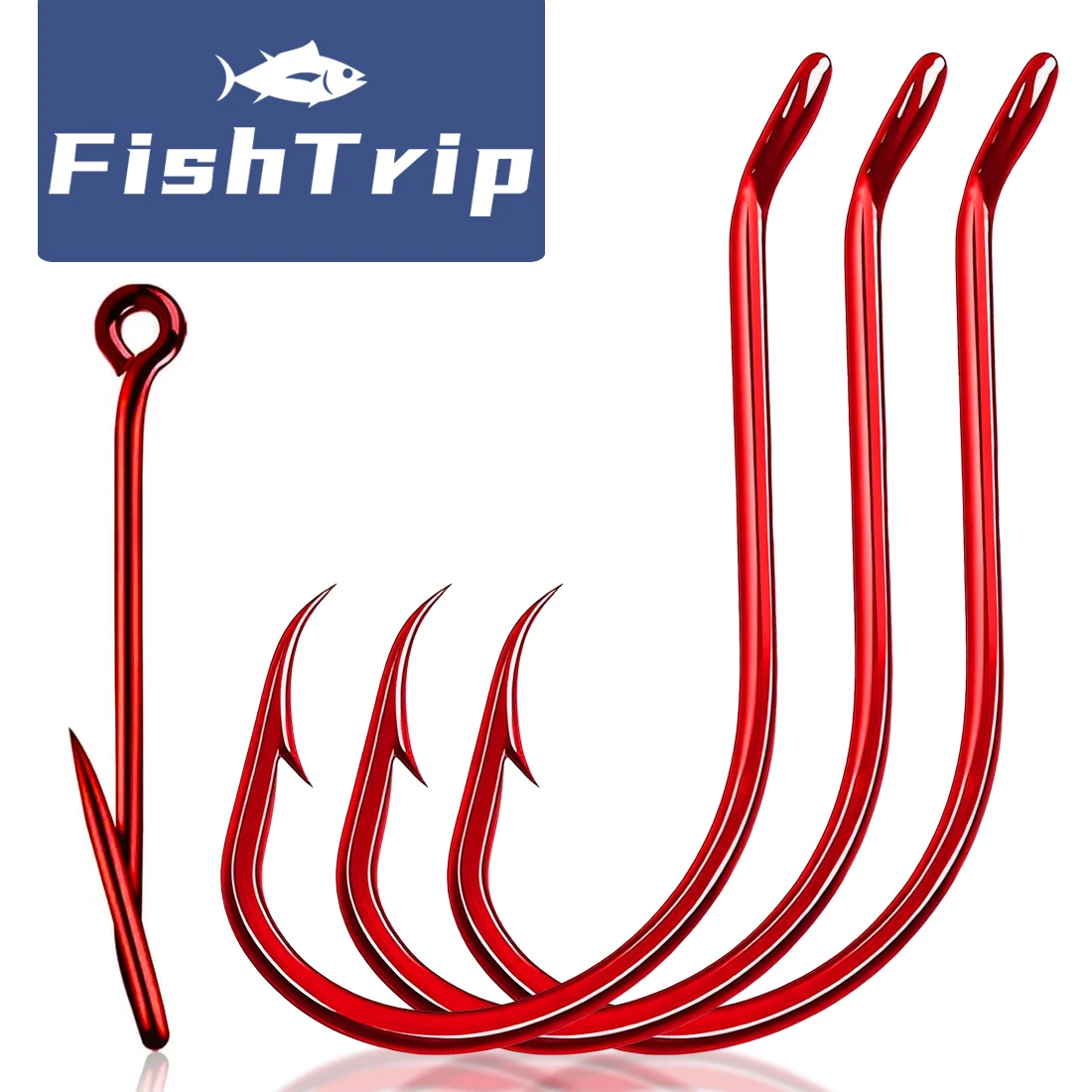 FishTrip Anzuelos Offset 2X Fuerte con barbas para cebo vivo