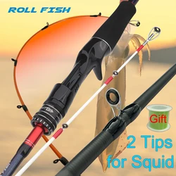 Caña de pescar de calamar ROLLFISH para fundición, caña de Jigging de 1,65 m/5,41 pies M, caña de Jigging eléctrica, caña de 2 puntas para caña de barco de pulpo de alta calidad