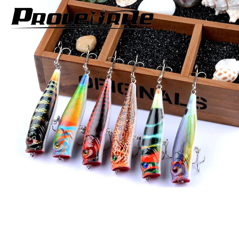 Señuelo de pesca Popper Topwater, 1 unidad, 9cm, 14,5g, cebo duro Artificial Wobbler de plástico 6 #   Anzuelos Fly Carp Bass Pesca aparejos de pesca - imagen 3