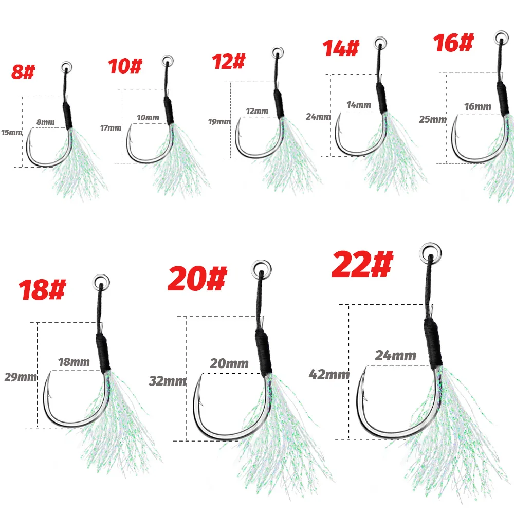 Plantilla fundida, anzuelo afilado de asistencia, ángulo de acero rico en carbono, hilo de púas, pluma, aparejos de Pesca, anillo, herramienta de Jigging, señuelo de Pesca, anzuelo - imagen 2