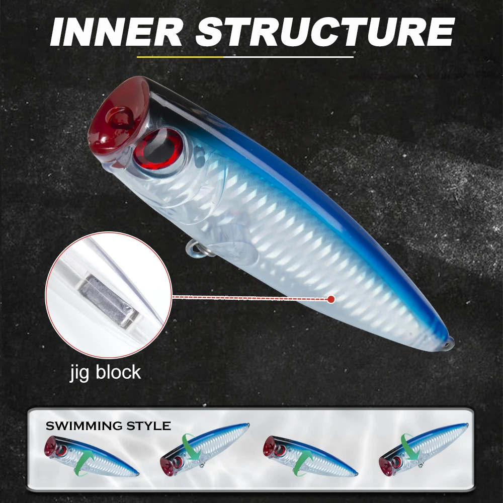 Señuelos de pesca D1 Topwater Popper, 110mm, 20g, Wobblers flotantes, cebos duros artificiales de fundición larga, fresco de mar para lubina, señuelo de Lucio - imagen 3