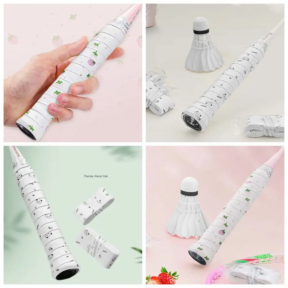 Agarre de bádminton con flor de Panda, mango absorbente para el sudor, banda para el sudor para bádminton, cinta adhesiva de agarre para raqueta de dibujos animados, Squash - imagen 4