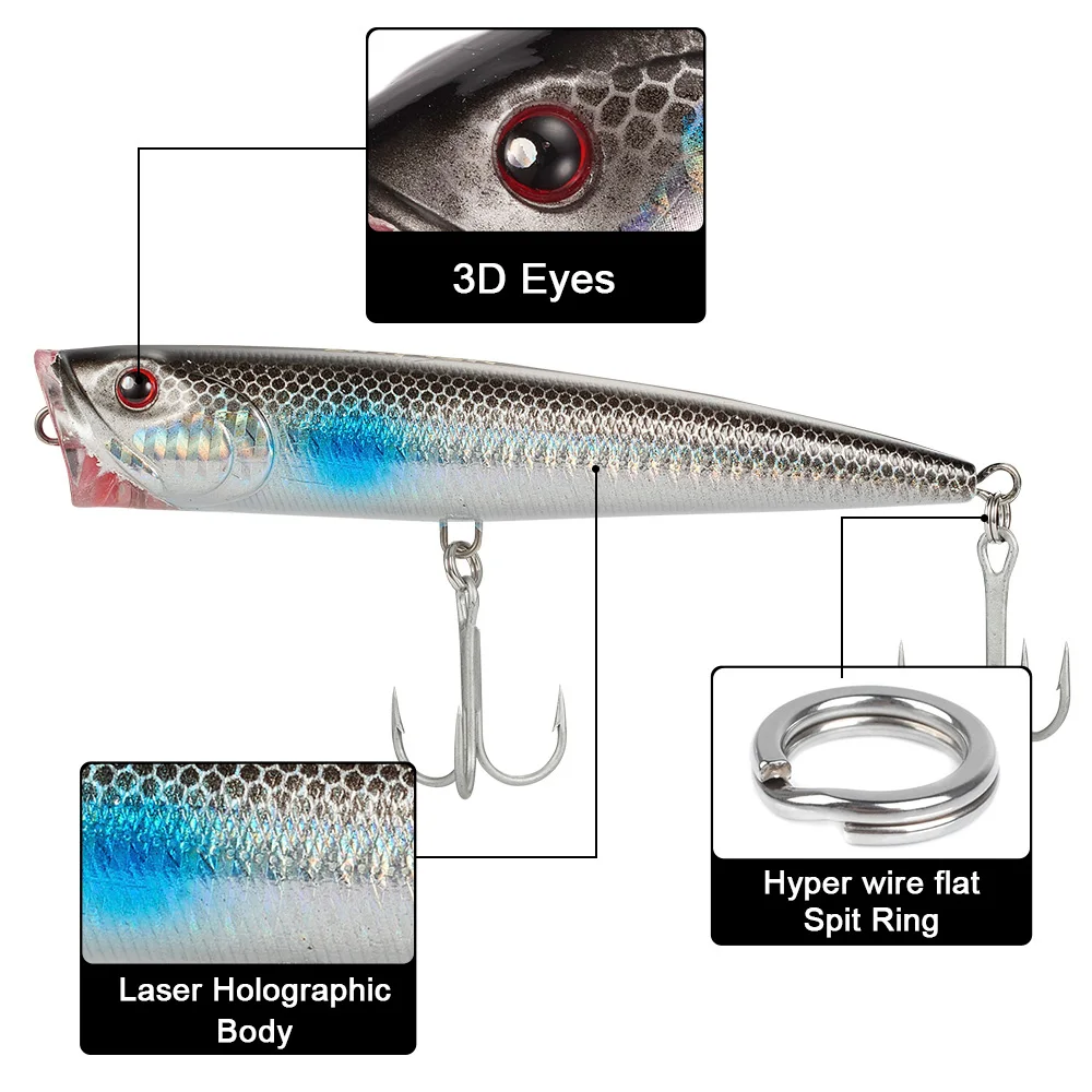 6 uds Minnow señuelo de pesca de mar cebo duro Popper hundimiento flotante Crankbait Wobbler Swimbait para caballa de agua salada lubina salmón - imagen 4
