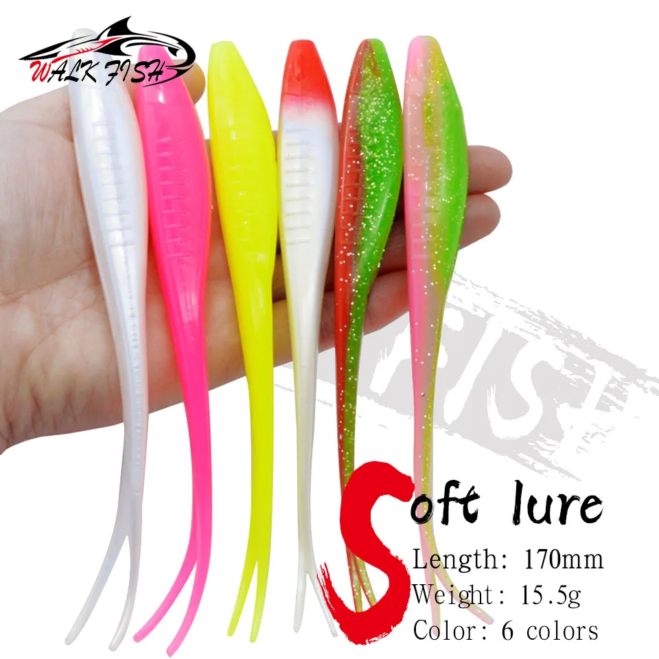 WALK FISH-señuelo de pesca con cebo suave, 3 uds., 170mm, 15,5g, cola dividida en forma de V, Swimbait, gusano, aparejos de pesca de agua dulce