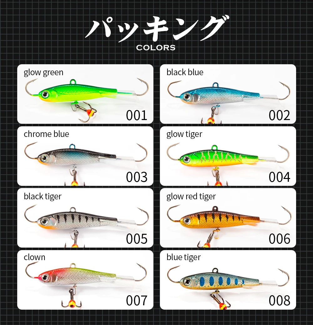 Se muestran modelos de pescado de diferentes colores