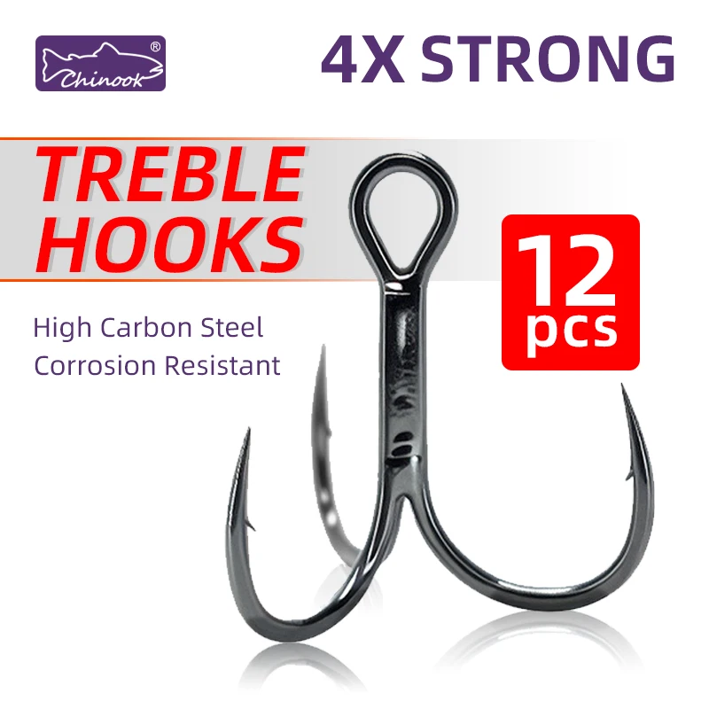 Chinook Anzuelos Triples 4X Fuertes – Acero Carbono para Señuelos