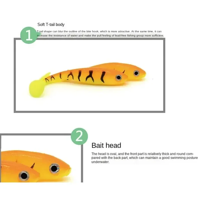 5 unids/lote señuelo de pesca cebo de cola en T señuelos blandos cebo de silicona pesca en el mar Swimbait Wobblers aparejos de pesca