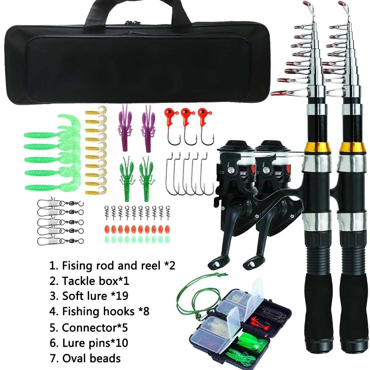 Juego de caña de pescar, Kits completos, caña de pescar telescópica y carrete, Combo de cebos artificiales, ganchos, juego de caña de viaje, regalos de pesca para hombres - imagen 4