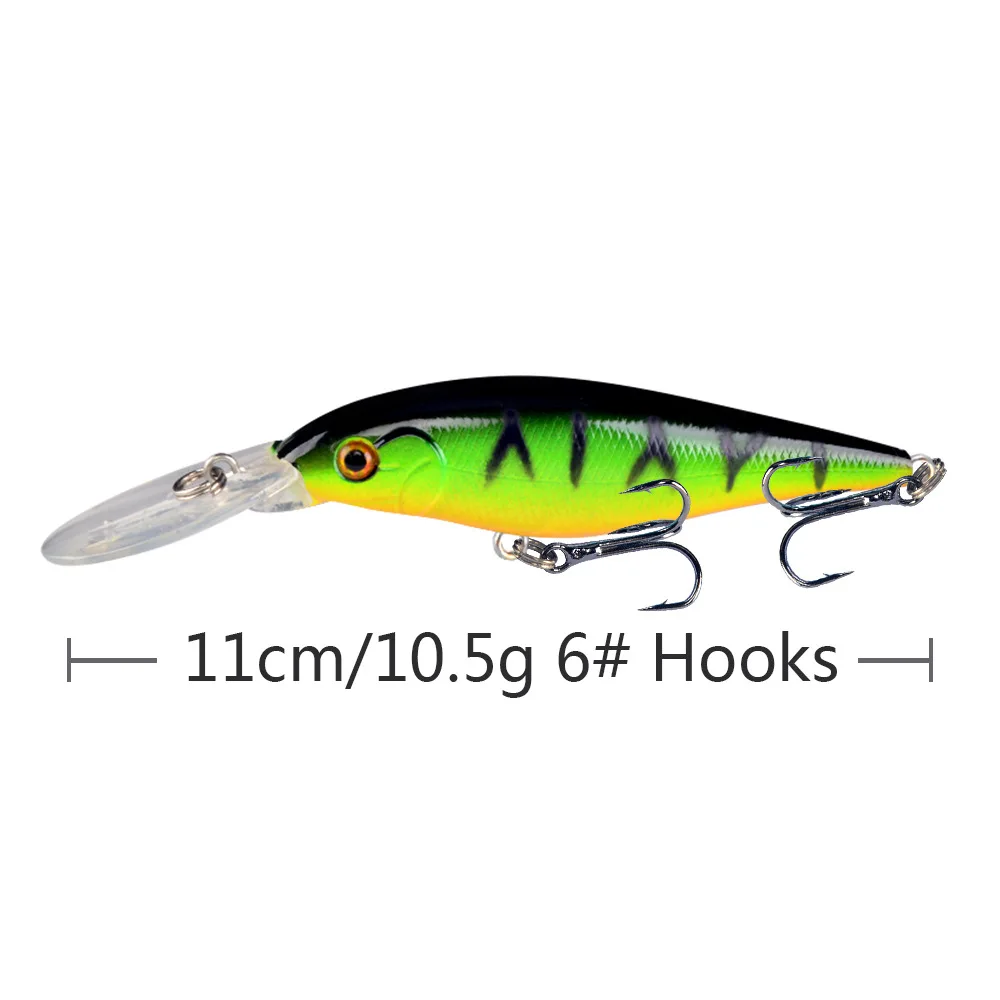 Señuelo de Pesca MINNOW Wobbler, cebo Artificial duro de 11cm, Rana flotante de 10,5g, manivela Popper, aparejos de anzuelo, Swimbait, Jerkbait - imagen 3