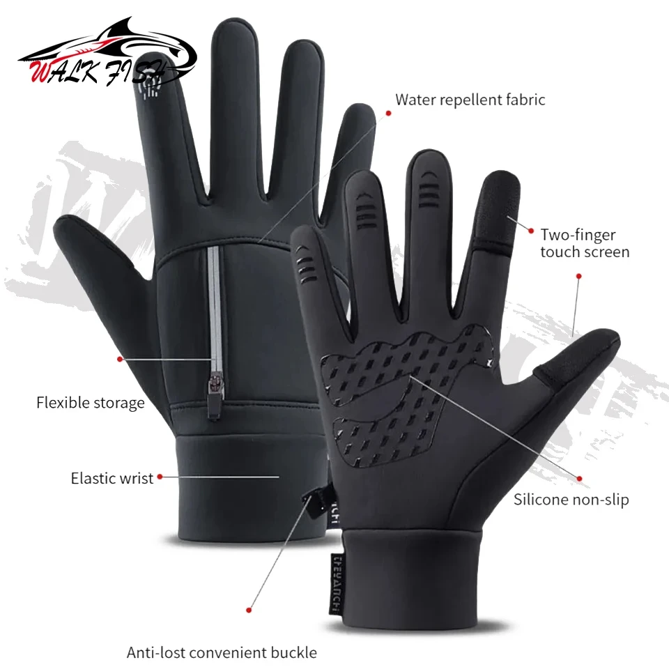 WALK FISH-guantes de pesca cálidos, resistentes al viento, impermeables, con pantalla táctil, antideslizantes, para deportes al aire libre, correr, dedos expuestos, Unisex - imagen 2