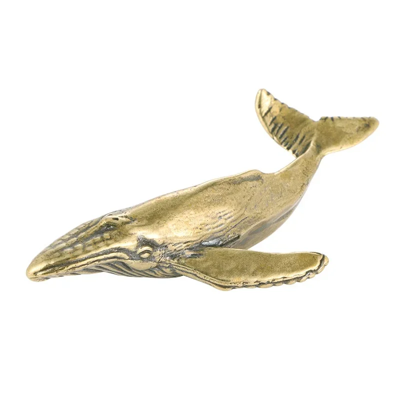 Nuevas figuritas de ballena de latón macizo, estatua pequeña de Animal marino Vintage, adornos de escritorio, decoraciones de oficina, accesorios artesanales - imagen 2