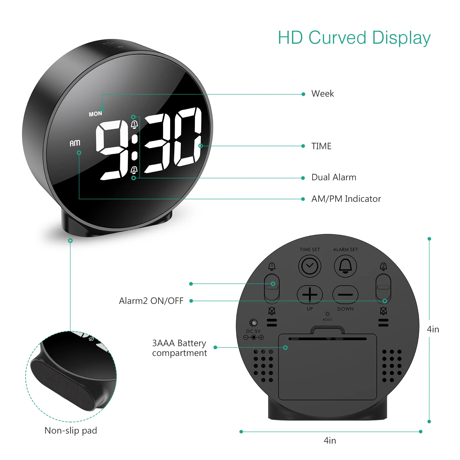 ORIA reloj de mesa con alarma LED digital y luz nocturna - imagen 3
