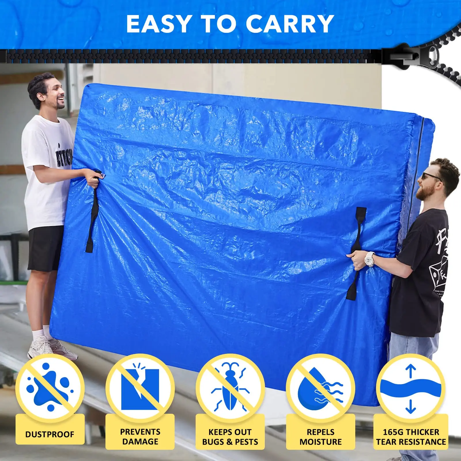 Bolsas de colchón para mover Protector de colchón impermeable Extra grueso grande reutilizable funda de colchón bolsas de almacenamiento con 8 asas - imagen 3