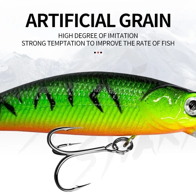 Señuelos de Pesca duros, cebo de pececillo realista, cebo de lubina Crankbait Minnow con ojos 3D, anzuelos triples fuertes - imagen 3
