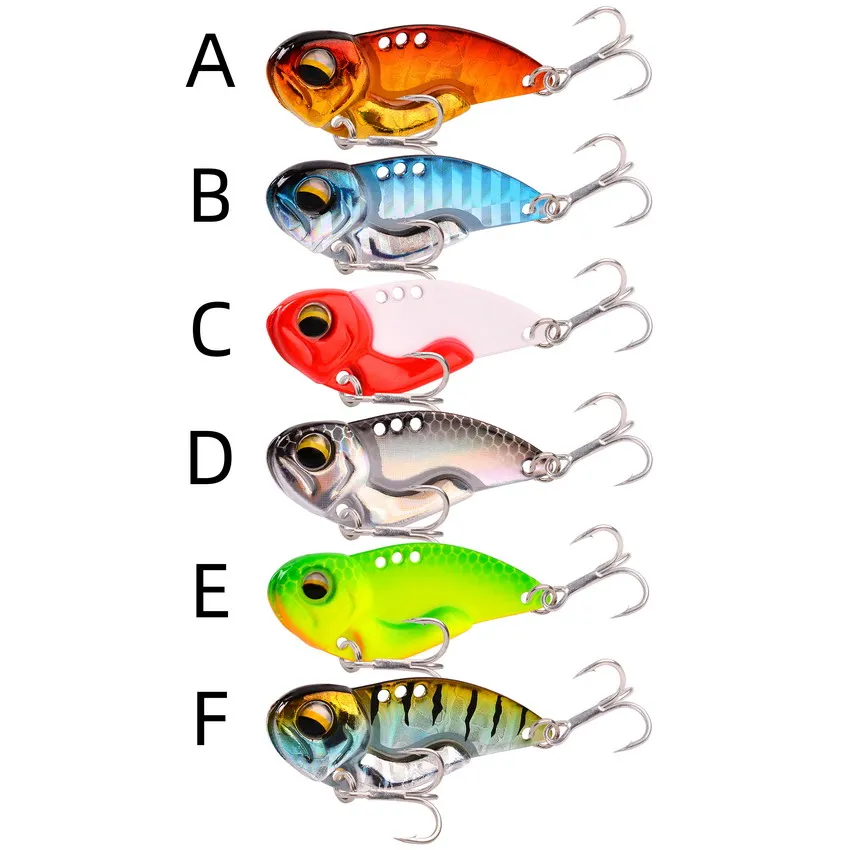 Señuelos de pesca VIB de Metal, 6 uds., 7,3g, 10g, 14g, 20g, cuchara con vibraciones vívidas, cebo duro Artificial para lubina, señuelo de cigarra, cebo VIB, ojos 3D - imagen 3