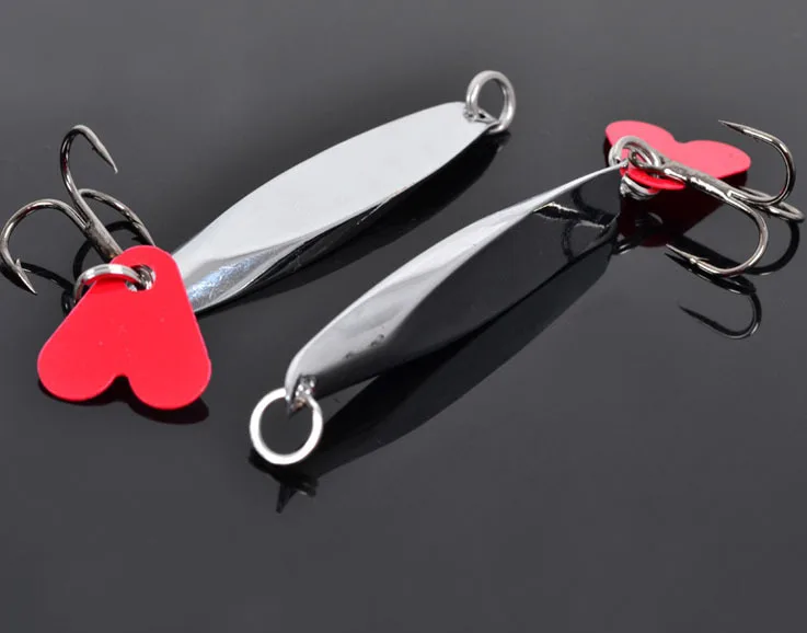 Jig de pesca con corte en ángulo – Cuchara metálica curva corazón rojo - imagen 4