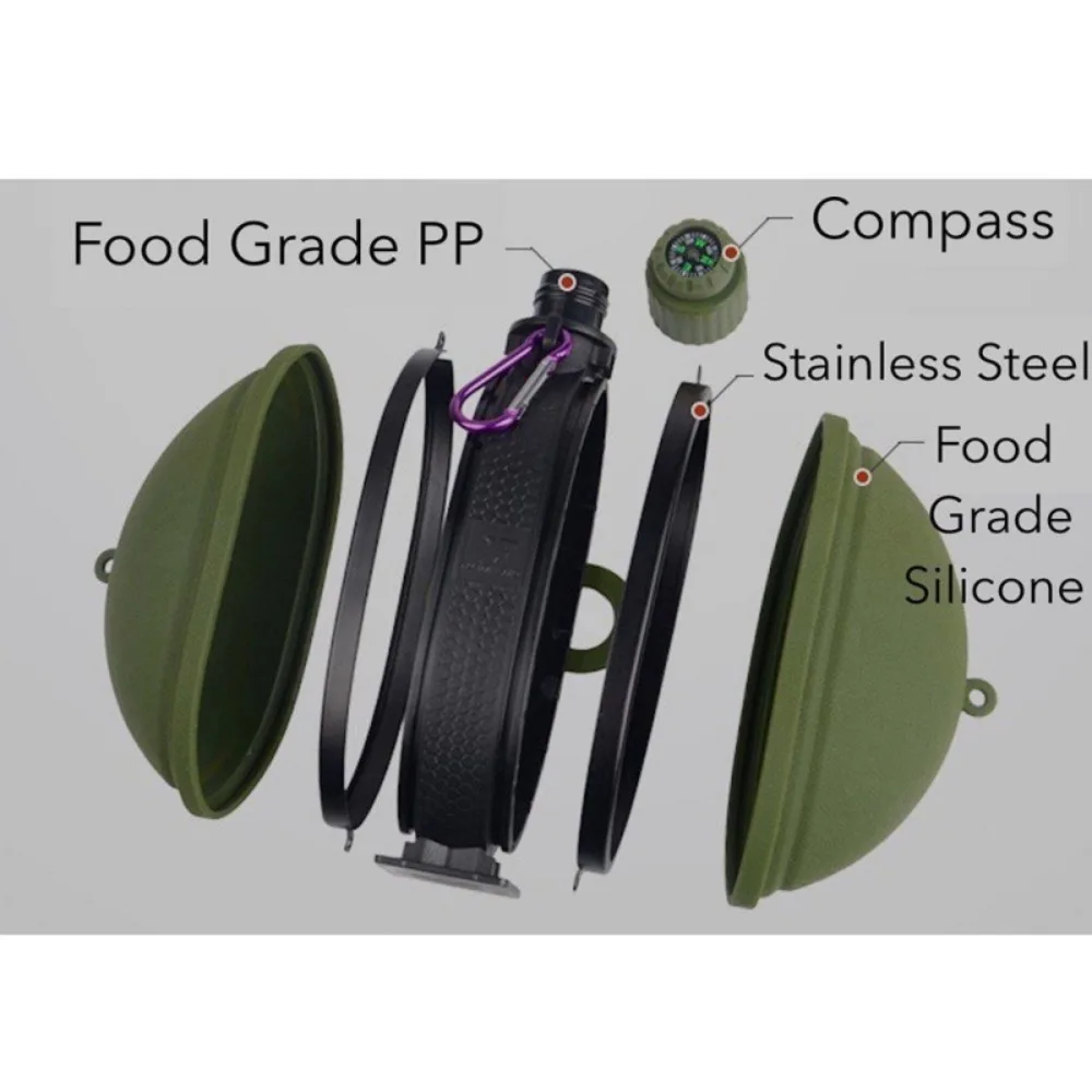Botella para deportes al aire libre con brújula de alta calidad, hervidor plegable de 500ML para senderismo, botella para beber telescópica portátil para exteriores - imagen 4