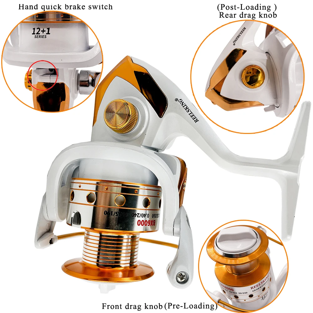 Carrete de pesca giratorio de agua salada, 1000, 2000, 3000, 4000, 5000, 6000, relación de velocidad 5,5: 1, carrete de aluminio, carrete de pesca de carpa - imagen 3