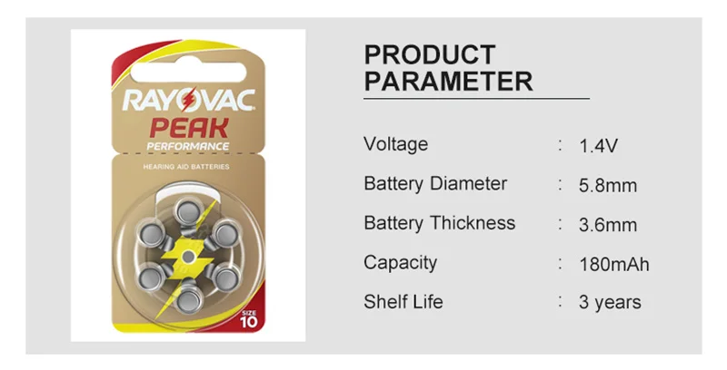 Baterías RAYOVAC PEAK A10 para Audífonos – Zinc-aire Alto Rendimiento - imagen 4