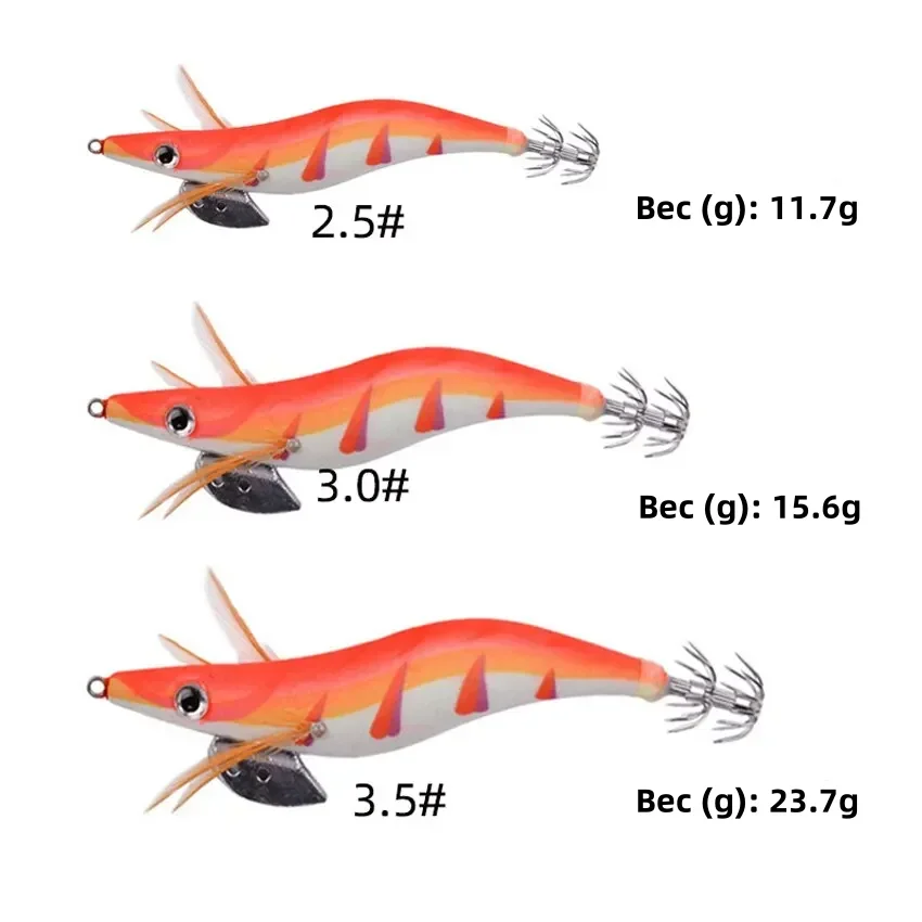 Pesca de madera, camarones, calamar luminoso, pulpo, señuelo, 10 Uds., 3,0 #   Señuelo de pesca con ojos 3D, cebo duro Wobbler, plantilla de calamar, señuelo con bolsa - imagen 3