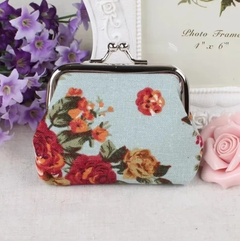 Mini bolso tipo billetera para mujer y niña, monedero de lona con estampado de flores rosas Retro, billeteras con hebilla, Mini bolso de regalo - imagen 2