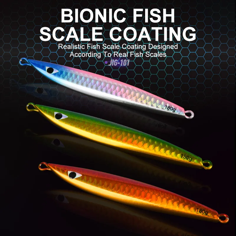 OBSESSION J101 120g 150g 180g señuelo de pesca de Jigging lento agua salada Trolling pesca de Metal Jigbait brillo UV láser Skining con gancho - imagen 4