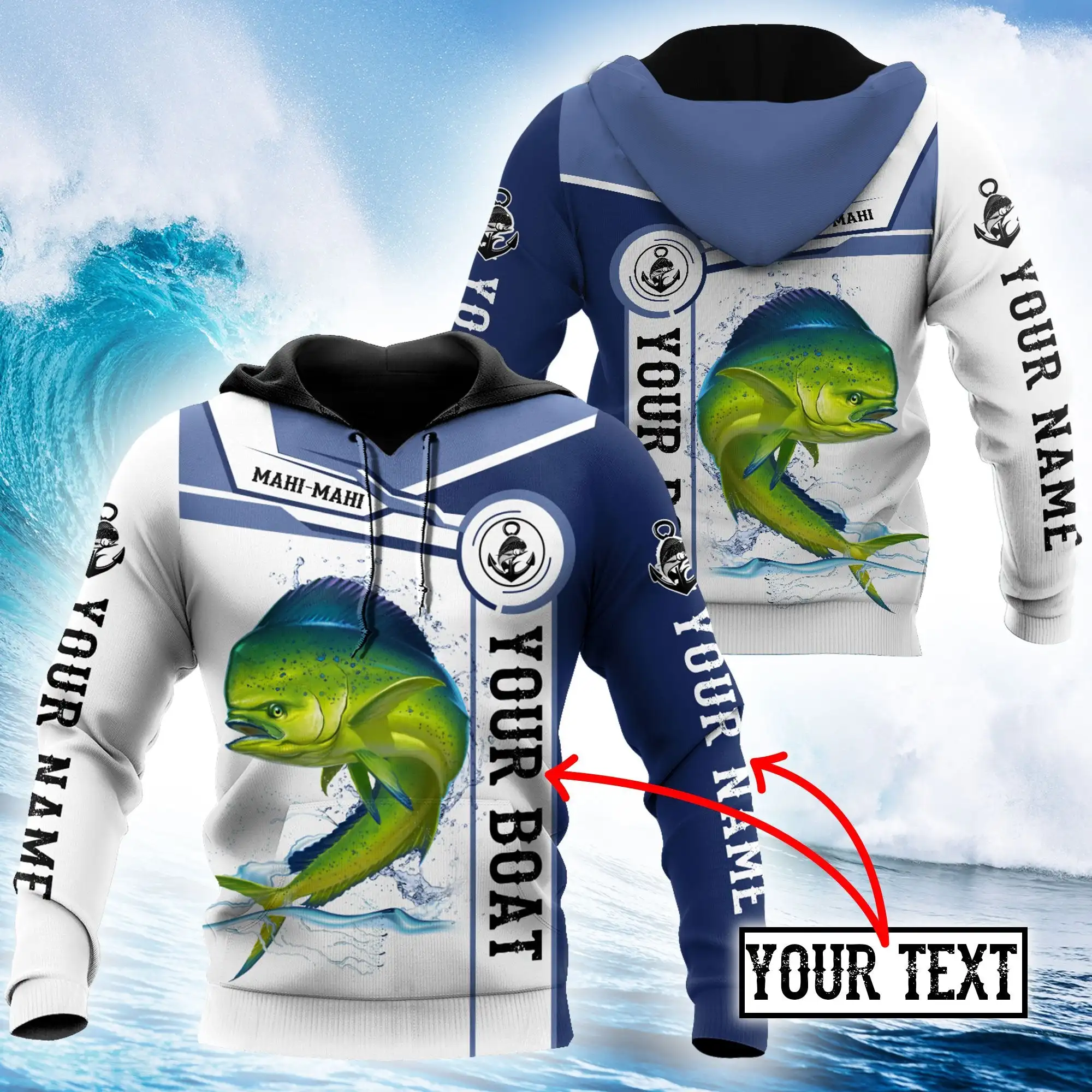 Sudadera Mahi-Mahi 3D unisex – Estampado de pesca con cremallera - imagen 4