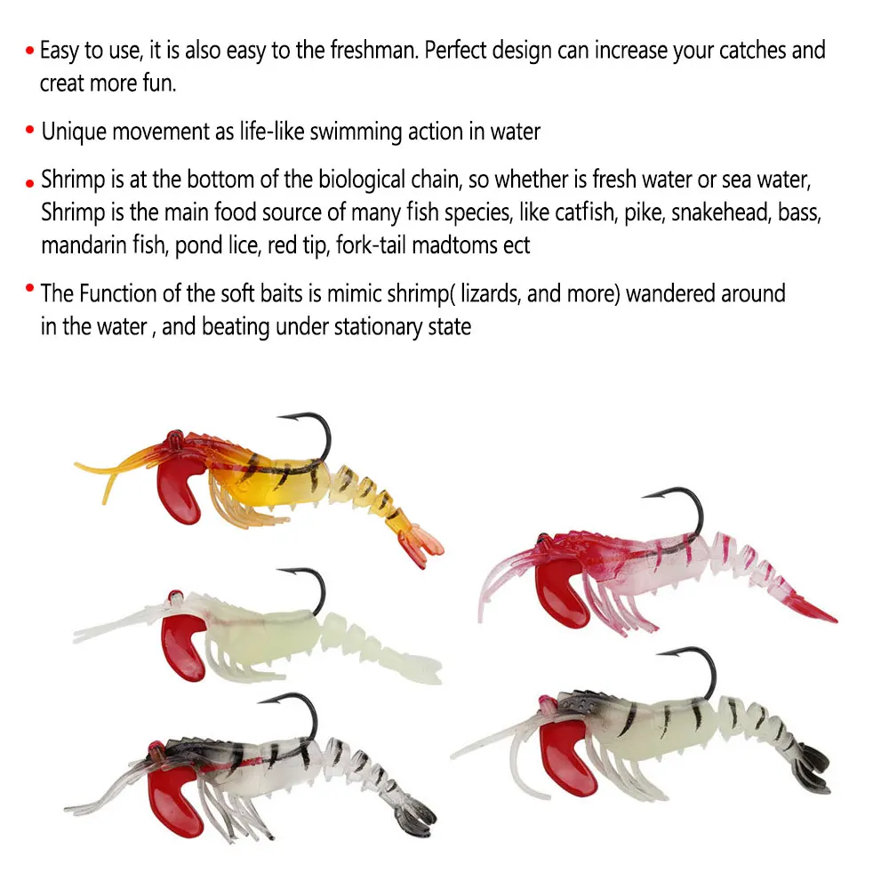 Bimoo-SEÑUELOS luminosos para pesca en el mar, cebos de camarón multiarticulados suaves de 13g, cebos de Río, cebos de pesca de gambas, señuelos de besugo de agua salada - imagen 5