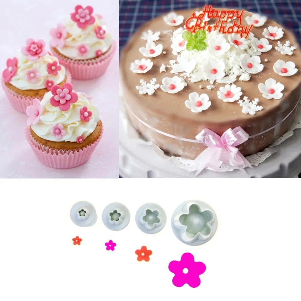 4 unids/set ciruela flor émbolo Fondant molde cortador herramientas de pastel decoración herramientas de decoración de pasteles de Navidad - imagen 3