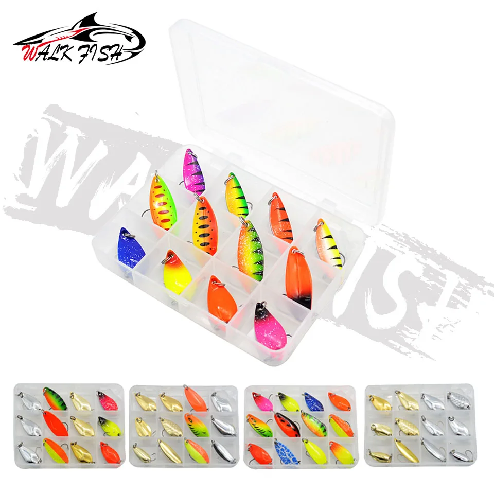 WALK FISH-señuelo de pesca de Metal con lentejuelas, cebo Artificial con caja, cuchara, colores mezclados, Invierno - imagen 5