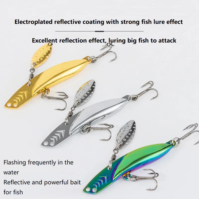 Cebo de perro volador de tiro largo, cuchara giratoria de arrastre, Wobbler, Vib de Metal con ganchos triples con lentejuelas, señuelo de Lucio, 1 piezas - imagen 2