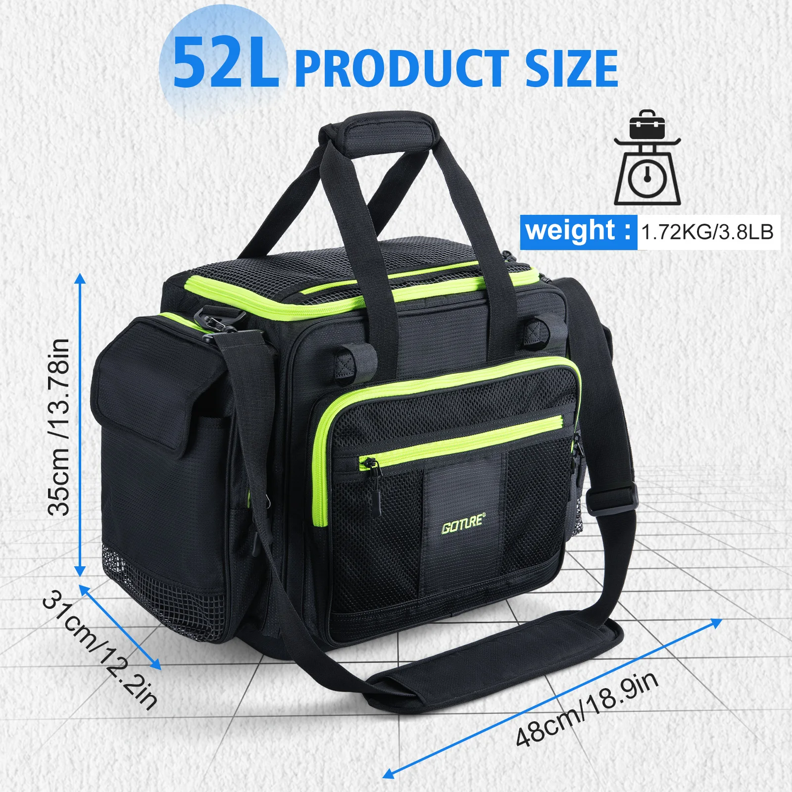 Goture 48*31*35cm bolsa de pesca de tela Oxford a prueba de agua mochila para acampar al aire libre bolsa de aparejos de pesca multiusos de gran capacidad - imagen 5