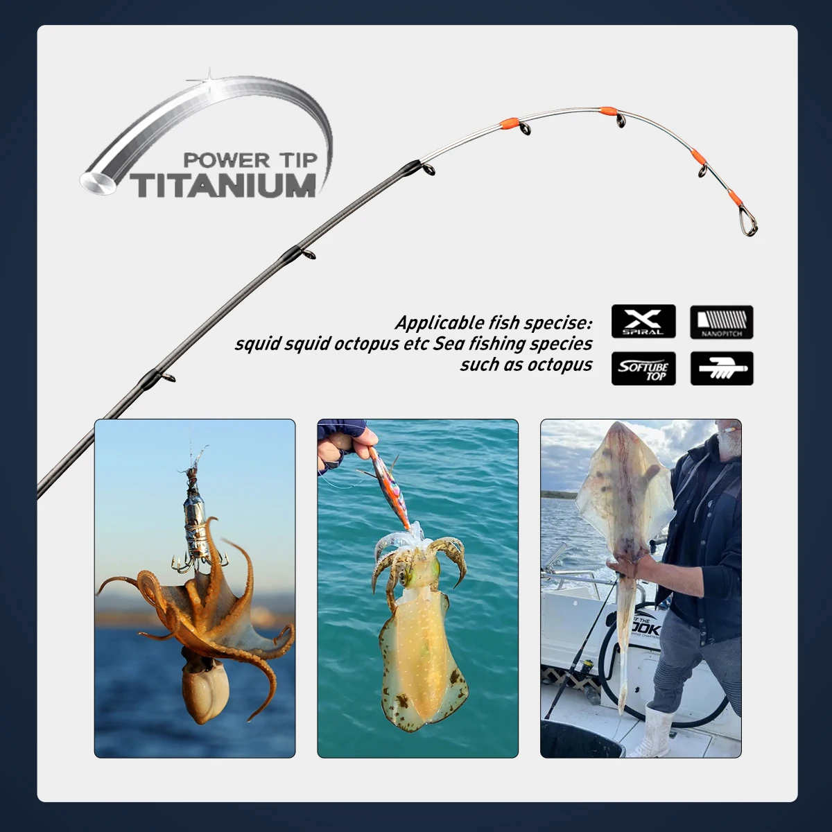 Caña de pescar de pulpo con punta de titanio, 1,55 m, peso ultraligero - imagen 2