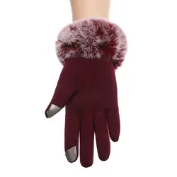 Invierno más terciopelo Rhinestone espesar cálido guantes de piel sintética guantes de cachemira guantes de pantalla táctil brillantes