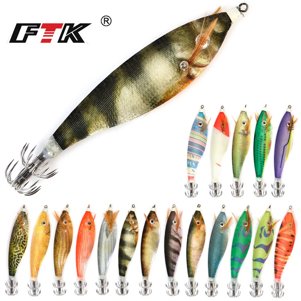 FTK-señuelo de pesca con plantilla de calamar luminosa, ojos 3D, 80mm, 10g, pulpo, sepia, camarón, calamar, anzuelo, cebos artificiales, pesca en el mar