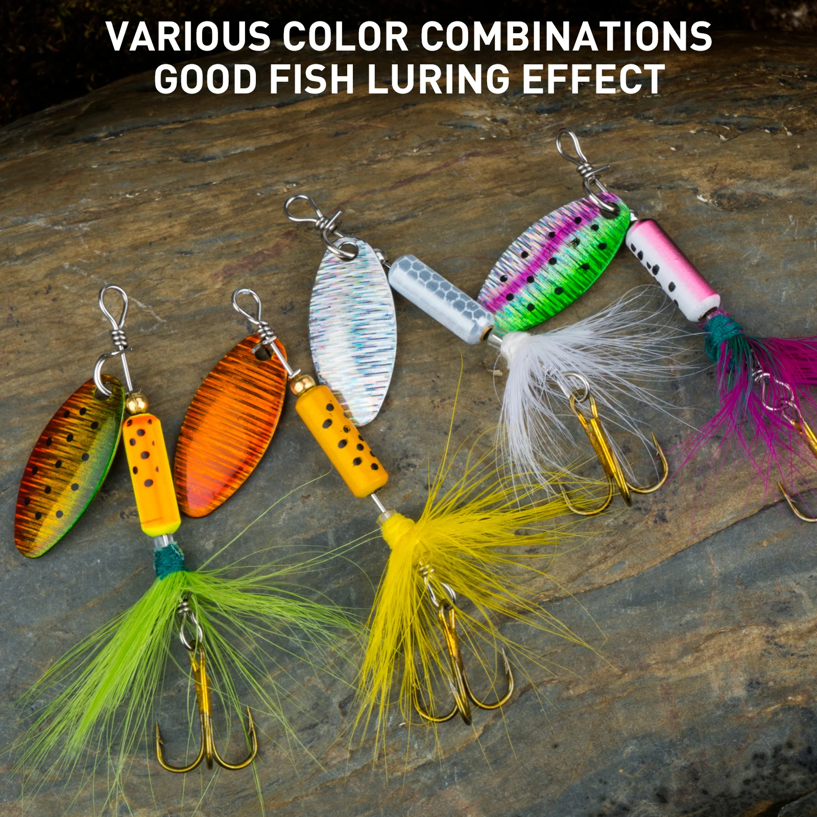 4 Uds Spinner cuchara señuelos 4g Spinner cuchara de Metal cebo de plumas para trucha Lucio cebos duros artificiales Crankbait con anzuelo triple - imagen 5