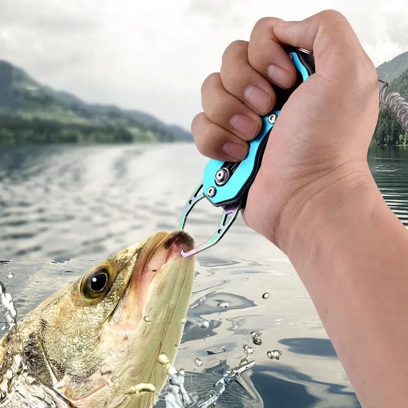 OUTKIT-controlador de agarre de labio de pescado con cuerda antipérdida, equipo de pesca portátil de aluminio para agua salada, herramientas de aparejos - imagen 3