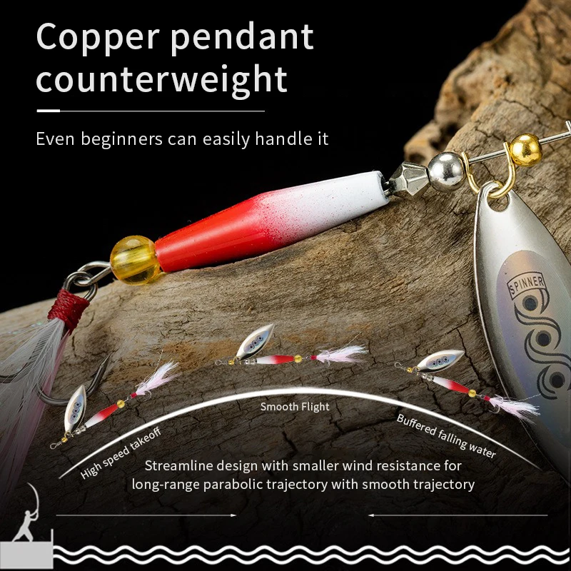 Señuelo tipo cuchara con lentejuelas giratorias plateadas de Metal, cebo duro de pesca giratorio de 7g/10g con anzuelo triple de plumas, accesorios de pesca, 1 Uds. - imagen 5