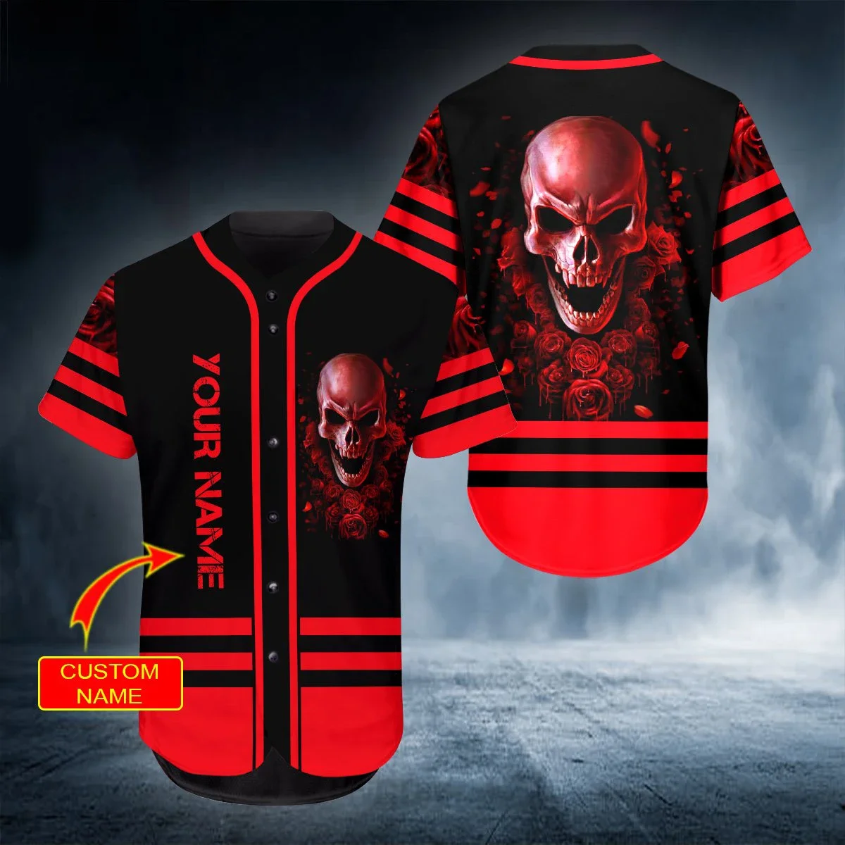 PLstar Cosmos Fire Rock Skull Nombre personalizado Camisas completamente estampadas en 3D Jersey de béisbol Camiseta de béisbol única unisex BQS05 - imagen 4