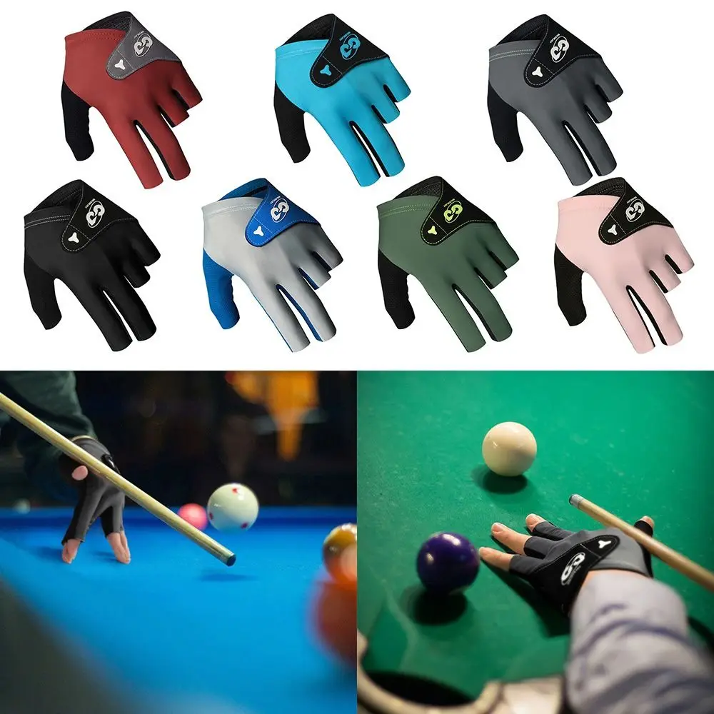 Guante de billar portátil para mano izquierda, antideslizante, transpirable, medio dedo, elástico, para billar, accesorios de Fitness - imagen 3