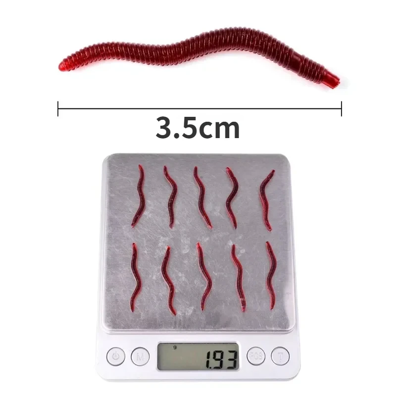 20/50 Uds gusano rojo realista cebo suave olor a Camarón olor Artificial silicona pesca señuelo lubina 3,5 cm simulación lombriz Takcle - imagen 4