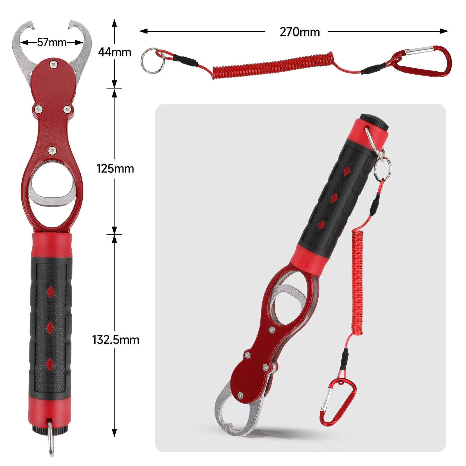 SANLIKE Empuñadura de labio de pescado de aluminio con escala incorporada 360 °   Aparejos de pesca portátiles de goma con mango giratorio para medición de captura - imagen 2