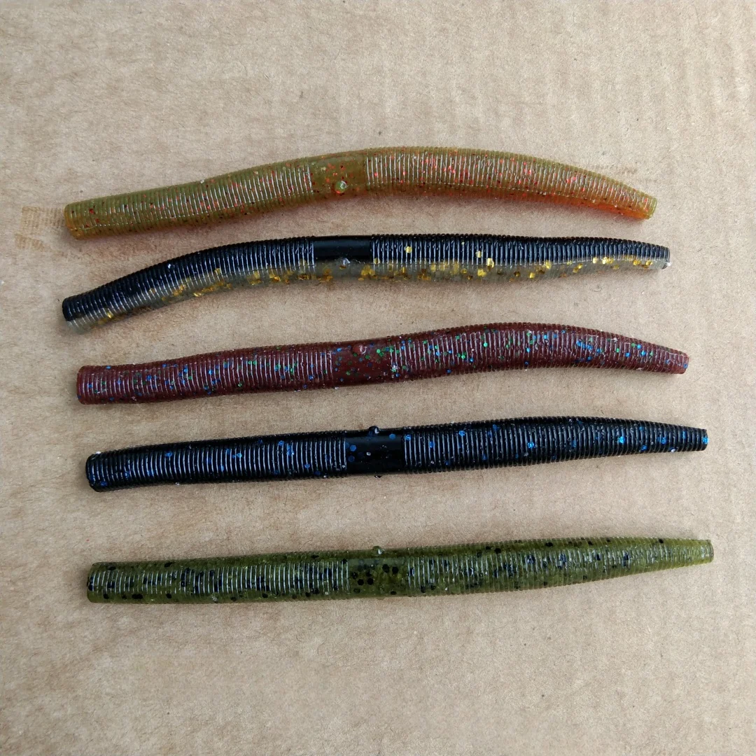 40 Uds 11cm 5,7g Señuelos de Pesca blandos gusano cola recta Wobblers lubina silicona sin peso cebo de Jigging Artificial - imagen 5