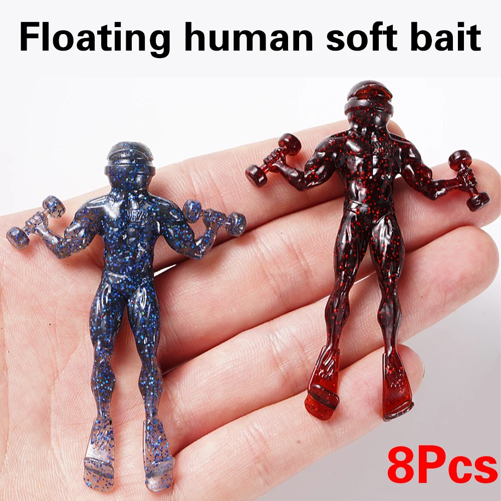 8 Uds 65mm señuelo suave humanoide cebo suave perca pez mandarín boca inclinada pozo negro Pesca salvaje agua flotante Gamba Pesca