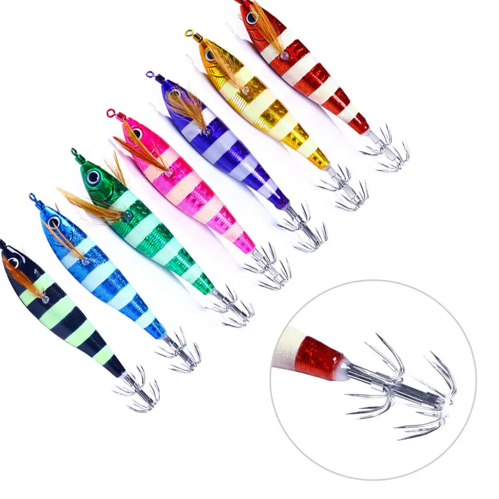 Plantillas luminosas de calamar, anzuelo de calamar de pulpo, camarón de madera, sepia, señuelo de pesca, anzuelo de paracaídas doble, equipo de cebo de fundición, 105mm, 9,5g - imagen 5