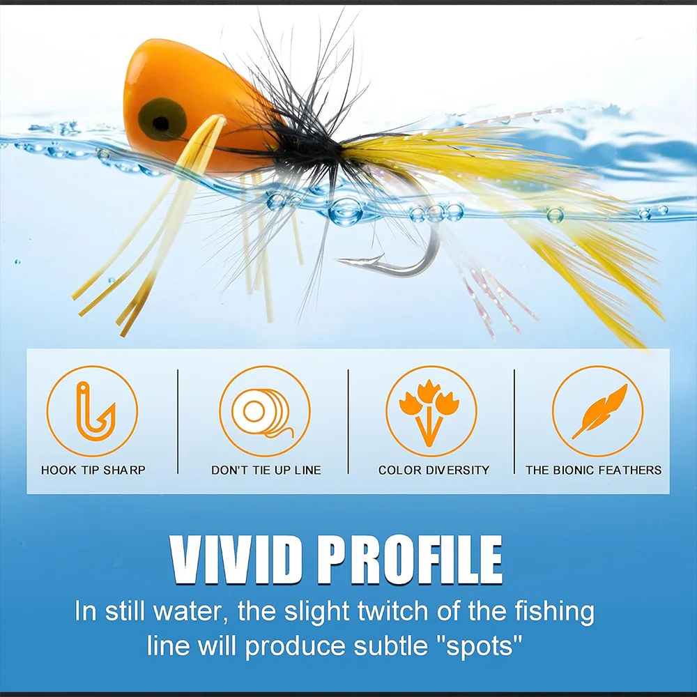 10 Uds pesca con mosca Popper moscas moscas secas pesca con mosca Popper señuelos Topwater Bass Panfish Poppers moscas señuelos cebos con ganchos - imagen 5