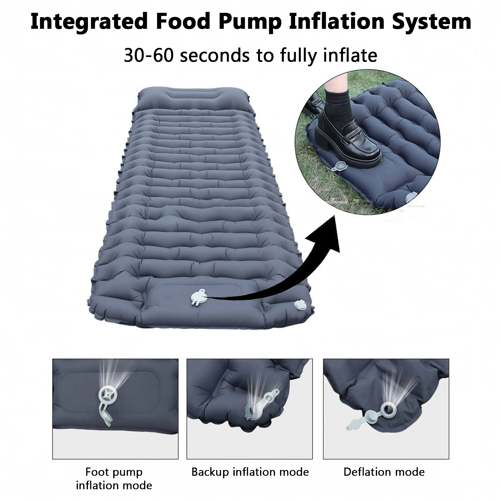 Colchoneta para dormir para acampar, colchoneta inflable ligera con almohada, colchoneta para dormir para senderismo con bomba de pie integrada - imagen 5