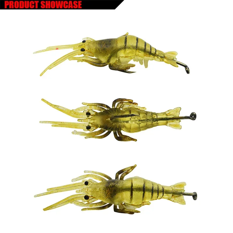 Cebo Artificial de silicona para camarones, simulación de gambas suaves con ganchos, plantilla de carpa Wobbler para accesorios de aparejos de pesca, 10 Uds. - imagen 4