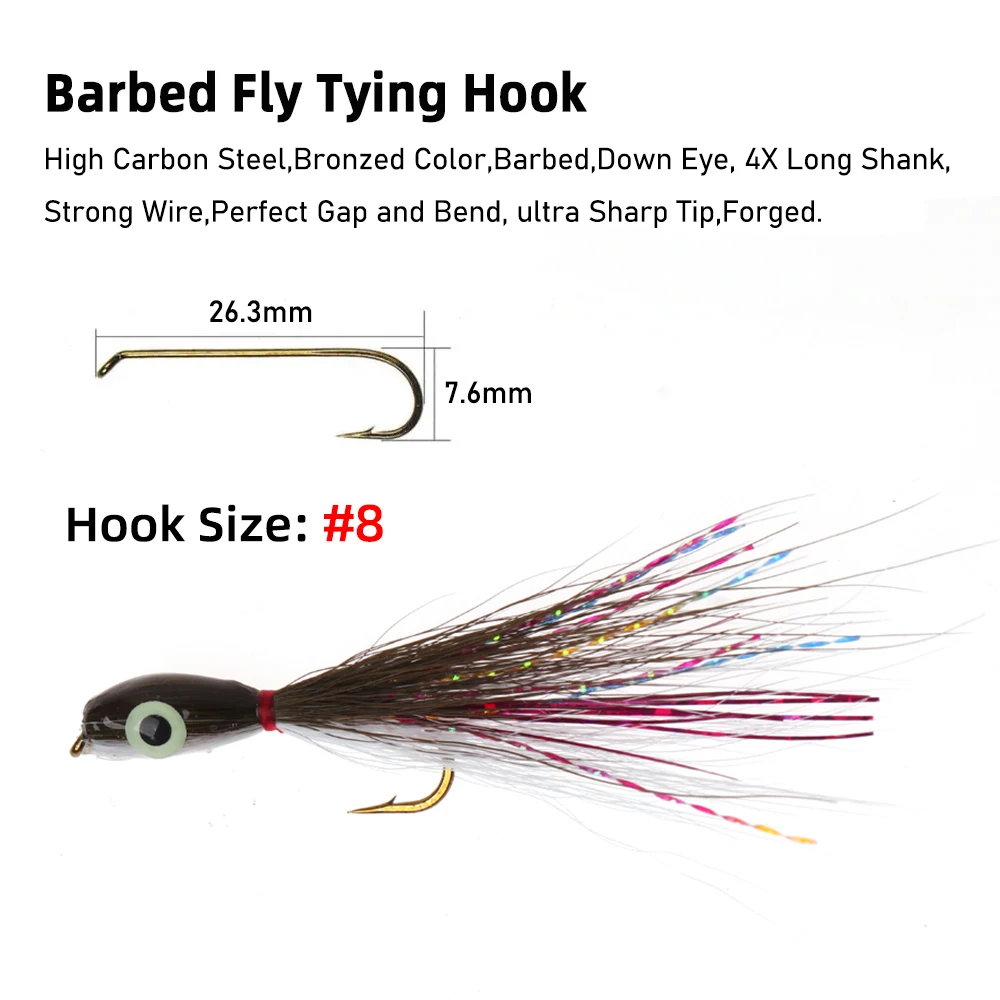 Wifreo 2 piezas/3 piezas # 8 Thunder Creek Minnow Olive White Bucktail 3D ojos luminosos pesca con mosca pequeño cebo señuelo trucha lubina Pike - imagen 4