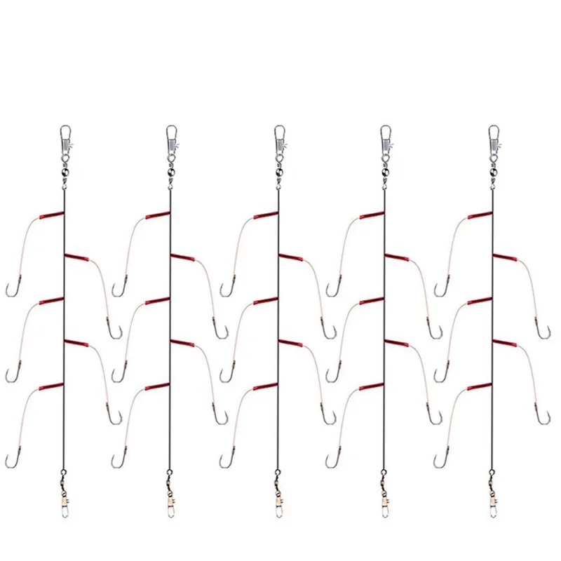 5 anzuelos de Pesca de acero rico en carbono con 5 anzuelos pequeños, aparejos giratorios, Señuelos de Pesca, anzuelos de cuerda 5 # -13 #